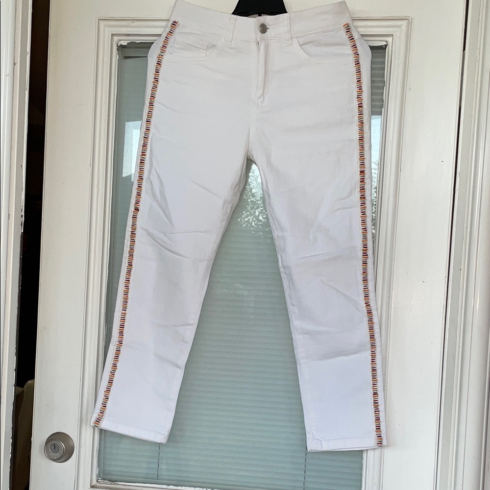 Sisley White Jeans with Colorful Side Stripes